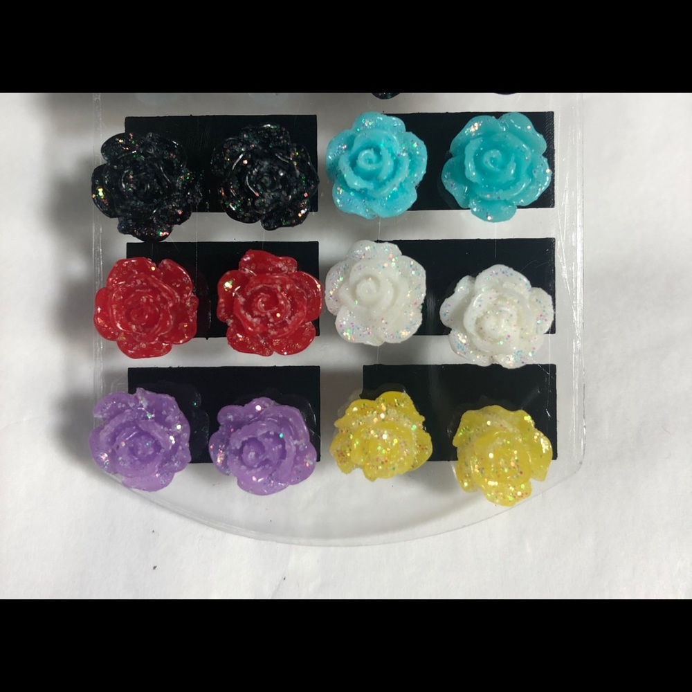 6 pair glitter resin stud earrings